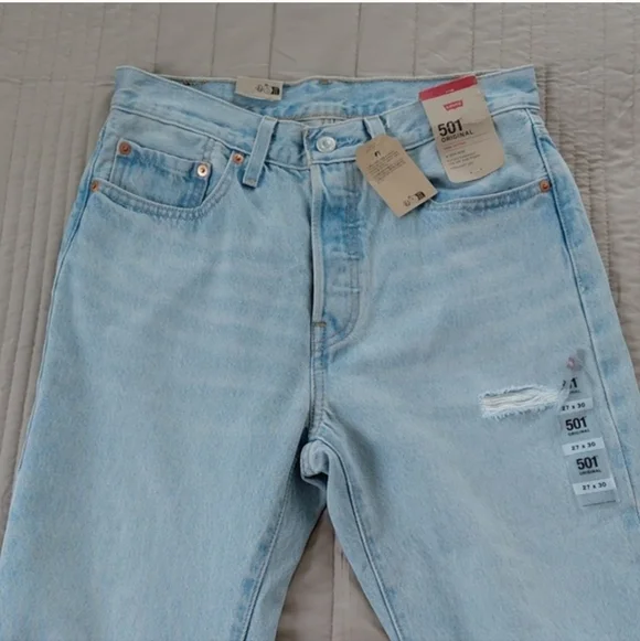 Levi's 501 Ripped High Waist Straight Leg Jeans NWT SZ 27 - Picture 3 of 12